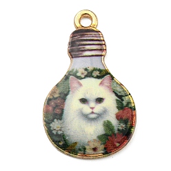 White Alloy Pendant, Lead Free & Cadmium Free & Nickel Free, Lamp Bulb with Cat Shape, White, 28x17x1.5mm, Hole: 1.8mm