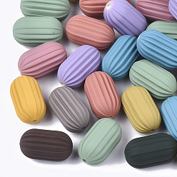 Mixed Color Rubberized Style Acrylic Corrugated Beads, Column, Mixed Color, 23.5x13.5mm, Hole: 2mm, about 165pcs/500g
