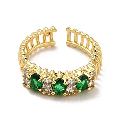 Зеленый Кольцо-манжета из латуни с кубическим цирконием, открытое кольцо для женщин, реальный 18 k позолоченный, зелёные, размер США 5 1/2 (16 мм)