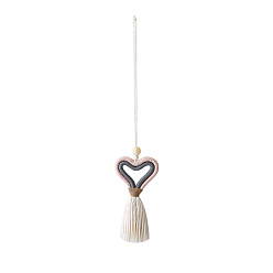 Pink Cotton Tassel Pendant Decorations, Braided Heart Hanging Ornament, Pink, 33.5~36x6.5~7.8cm