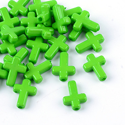 Jaune Vert Perles acryliques opaques, croix, jaune vert, 16x12x4.5 mm, environ 1230 pcs / 500 g