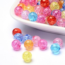 Couleur Mélangete Transparent perles acryliques craquelés, ronde, couleur mixte, 10mm, trou: 2 mm, environ 938 pcs / 500 g
