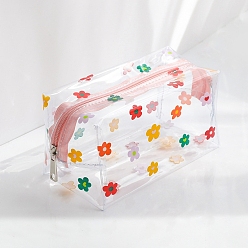 Bois Solide Sac de rangement de maquillage étanche en pvc portable à motif de fleurs transparentes, trousse de toilette de voyage multifonctionnelle, burlywood, 18x10x10 cm