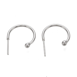 Stainless Steel Color 304 Stainless Steel C-shaped Hoop Circle Ball Stud Earrings, with 316 Surgical Stainless Steel Pin, Stainless Steel Color, 16x21x3mm, Pin: 0.8mm