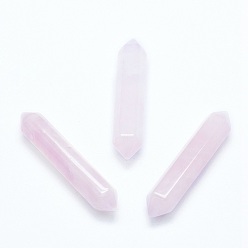 Cuarzo Rosa Naturales de cuarzo rosa cuentas no hay agujero, piedras curativas, varita de terapia de meditación de equilibrio de energía reiki, punto de doble terminación, 51~55x10.5~11x9.5~10 mm