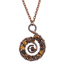 Brun De Noix De Coco Collier pendentif conque en perles d'agate teinte naturelle avec chaînes en alliage, brun coco, 20.87 pouce (53 cm)