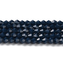Prussian Blue Opaque Solid Color Imitation Jade Glass Beads Strands, Faceted, Bicone, Prussian Blue, 4x4mm, Hole: 0.8mm, about 87~98pcs/strand, 12.76~14.61 inch(32.4~37.1cm)