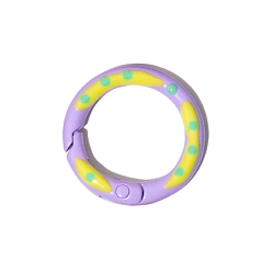 Lilac Spray Painted Alloy Spring Gate Ring, Polka Dot Pattern, Ring, Lilac, 25x3.7mm