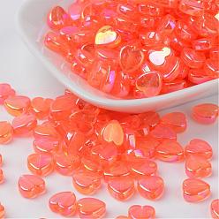 Orange Red Transparent Acrylic Beads, Heart, Orange Red, AB, Size: about 8mm wide, 3mm thick, hole: 1mm, about 2800pcs/500g