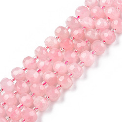 Cuarzo Rosa Natural aumentó de perlas de cuarzo hebras, con granos de la semilla, facetados, Rondana plana, 8x6 mm, agujero: 1 mm, sobre 20~22 unidades / cadena, 7.09 pulgada (18 cm)