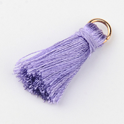 Medium Purple Nylon Thread Tassel Pendant Decorations, with Golden Iron Jump Rings, Random Color Binding Threads, Medium Purple, 13~16mm