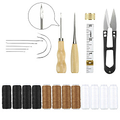 Couleur Mélangete Kit d'outils de travail du cuir, y compris les aiguilles à coudre, fil ciré, poinçon et règle et dé à coudre, pour bricolage en cuir, couleur mixte, 24 pièces / kit