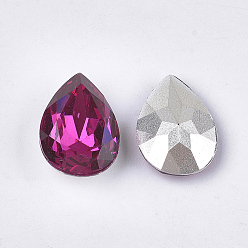 Fuchsia Pointed Back Resin Rhinestone Cabochons, Back Plated, Faceted, teardrop, Fuchsia, 13.5~14x9.5~10x5.5mm, about 220pcs/bag