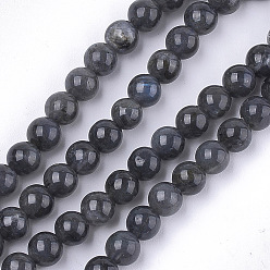 Larvikite Натуральные черные лабрадоритные бусинки, класс А, круглые, 6 мм, отверстие : 0.8 мм, около 62~65 шт / нитка, 15.3 дюйм