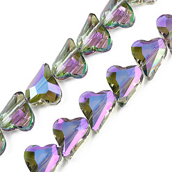 Violeta Electroplate transparentes cuentas de vidrio hebras, facetados, corazón, violeta, 12x10x5 mm, agujero: 1 mm, sobre 60 unidades / cadena, 24.41 pulgada (62 cm)