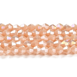Розовый Непрозрачные однотонные гальванические стеклянные бусины, с покрытием AB цвета, граненые, двухконусные, туманная роза, 4x4 мм, отверстие : 0.8 мм, около 87~98 шт / нитка, 12.76~14.61 дюйм (32.4~37.1 см)
