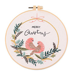 Christmas Wreath Kits de broderie de thème de noël bricolage, y compris le tissu en coton imprimé, fil à broder et aiguilles, cercle à broder en plastique, guirlande de noël, 200x200mm