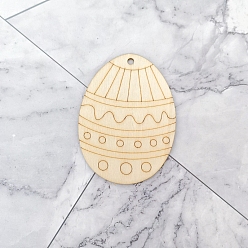 Polka Dot 10piezas de artesanía de madera con forma de huevo con tema de Pascua, recortes de madera sin terminar, con cuerda de cáñamo, lunares, huevo: 8x6cm