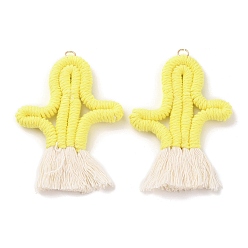 Yellow Polycotton Fabric Big Pendants, with Iron Loops, Cactus Charms, Yellow, 75~78x53~54x5.5~6mm, Hole: 4mm