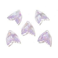 Ciruela Colgantes acrílicos transparentes iridiscentes de arco iris chapados en uv, encanto de cola de pescado, ciruela, 27x25.7x5 mm, agujero: 1.6 mm