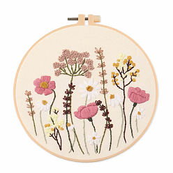 Flower DIY Embroidery Kits, Including Printed Cotton Fabric, Embroidery Thread & Needles, Imitation Bamboo Embroidery Hoops, Flower Pattern, 200mm