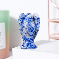Jaspe Avec Point Bleu Décorations d'affichage de figurine d'ange de jaspe de tache bleue naturelle, ornements en pierre d'énergie reiki, 50x35mm