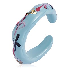 Небесно-голубой Эмаль цветок жизни твист волна открытая манжета кольцо, украшения из латуни для женщин, голубой, размер США 5 (15.7 мм)
