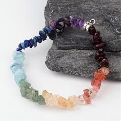 Mixed Stone Chakra Gemstone Bracelet Making, with Crystal Thread and Brass Findings, 55mm, Hole: 2mm
