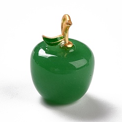 Dark Green Handmade Lampwork Pendants, with Brass Findings, Cadmium Free & Lead Free, Matte Gold Color, Apple, Dark Green, 19x14mm, Hole: 4x2.2mm