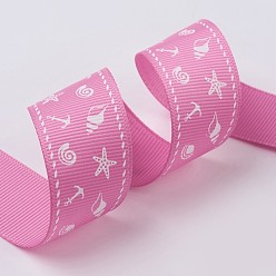 Pearl Pink Polyester Grosgrain Ribbons, Marine Organism, Pearl Pink, 26mm, about 100yards/roll(91.44m/roll)