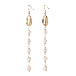 White Natural Cowrie Shell Natural Pearl Beaded Long Tassel Dangle Earrings, Wire Wrap Pearl Beads Earrings for Girl Women, White, 115mm, Pin: 0.6mm