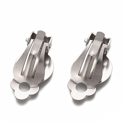 Stainless Steel Color 304 Stainless Steel Clip-on Earring Setting, Flat Round, Stainless Steel Color, Tray: 12mm, 21x12x9mm