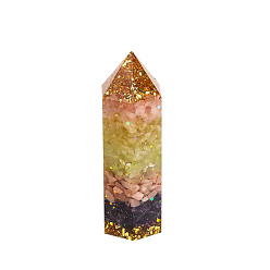 Colorful Gemtones Sculpture Display Decoration, with Gold Foil, Healing Stone Wands, for Reiki Chakra Meditation Therapy Decors, Bullet/Hexagonal Prism, Colorful, 150x50mm
