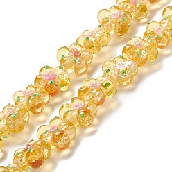 Verge D'or Brins de perles à chalumeau manuels, cahoteuse, fleur, verge d'or, 13.5~14x14.5~15x7~8mm, Trou: 1.4mm, Environ 28 pcs/chapelet, 14.57 pouce (37 cm)
