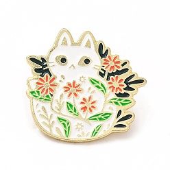 Colorful Cat & Flower Enamel Pin, Golden Alloy Brooch for Backpack Clothes, Colorful, 29x30x1.5mm