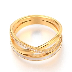 Золотой 304 из нержавеющей стали крест крест кольца, со стразами, золотые, размер США 7, внутренний диаметр: 17 мм