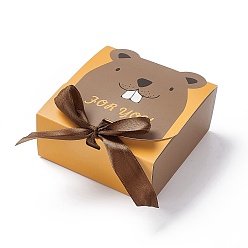 Other Animal Cartoon Cardboard Paper Gift Box, with Ramdom Color Ribbon, Rectangle, Camel, Animal Pattern, Fold: 12.9x11.5x5.1cm
