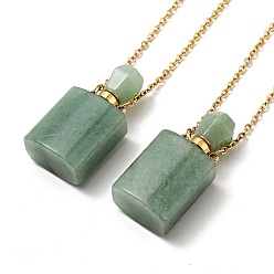 Green Aventurine Openable Natural Green Aventurine Perfume Bottle Pendant Necklaces for Women, 304 Stainless Steel Cable Chain Necklaces, Golden, 18.74 inch(47.6cm)