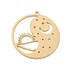 Golden Brass Pendants, Tai Ji with Moon & Sun, Golden, 32x30x0.5mm, Hole: 1.4mm