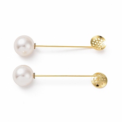 Golden Brass Lapel Pin Base Settings, with Sieve Tray and Plastic Imitation Pearl Beads, Golden, 69mm, Tray: 12mm