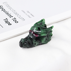 Ruby in Zoisite Natural Ruby in Zoisite Sculpture Display Decorations, for Home Office Desk, Dragon Head, 36.5~38x20.5x20.5~22.5mm