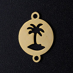 Golden 201 Stainless Steel Links connectors, Flat Round with Coconut Tree, Golden, 16.5x12x1mm, Hole: 1.5mm