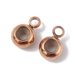 Rose Gold Ion Plating(IP) 202 Stainless Steel Tube Bails, Loop Bails, with Rubber Inside, Rondelle, Bail Beads, Slider Stopper Beads, with 304 Stainless Steel Loop Rings, Rose Gold, 8.7x5.7x3.3mm, Hole: 1.8mm and 2mm