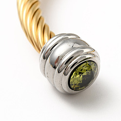 Olivine Rhinstone Open Cuff Bangle, Golden 304 Stainless Steel Jewelry for Women, Olivine, Inner Diameter: 2-1/4 inch(5.65cm)