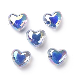 Blue Transparent Acrylic Beads, Bead in Bead, AB Color Plated, Heart, Blue, 19x21.5x14mm, Hole: 3.5mm