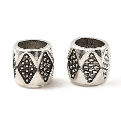 Antique Silver Tibetan Style Alloy European Beads, Large Hole Beads, Column with Rhombus, Antique Silver, 7x7mm, Hole: 5mm, about 1585pcs/1000g