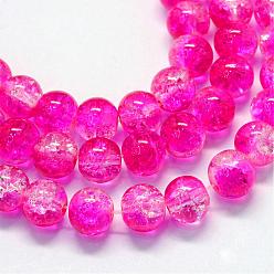 Темно-Розовый Выпечки окрашены прозрачным потрескивание Стекловолокна круглый шарик, темно-розовыми, 4.5~5 мм, отверстие : 1 мм, около 210 шт / нитка, 31.4 дюйм