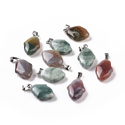 Indian Agate Natural Indian Agate Pendants, Hamsa Hand Charms, with Platinum Plated Alloy Snap on Bails, 24~24.5x15x7mm, Hole: 5.5x3mm