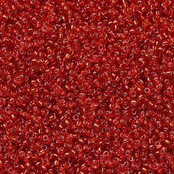 (RR1) Cristal plateado Cuentas de rocailles redondas miyuki, granos de la semilla japonés, (rr 10) plateado rojo llama, 11/0, 2x1.3 mm, agujero: 0.8 mm, sobre 1100 unidades / botella, 10 g / botella