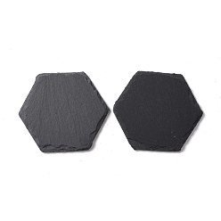 Pierre Noire Tapis de tasse en pierre noire naturelle, caboteur de bord rugueux, avec éponge, hexagone, 86x100x7.4mm